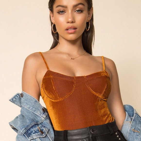 Revolve Superdown Underwire Bodysuit Size S Burnt Orange - Picture 2 of 5